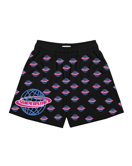 Superstar Black Mesh Shorts (Pink & Blue)